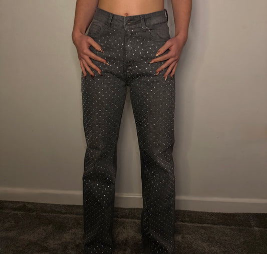DIAMANTÉ STUDDED FRONT STRAIGHT LEG DENIM JEANS