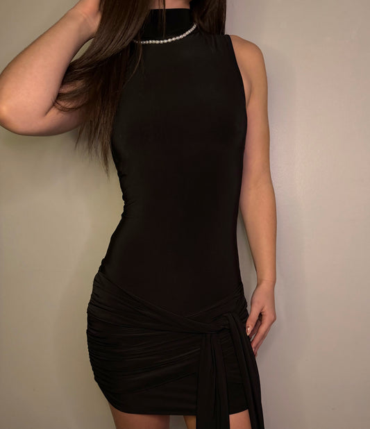 WRAP AROUND DRAPED HEM BODYCON
DRESS